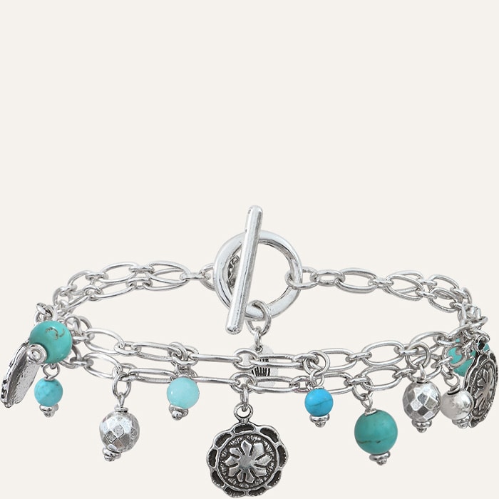 Bracelet Amazones - Métal argenté & perles