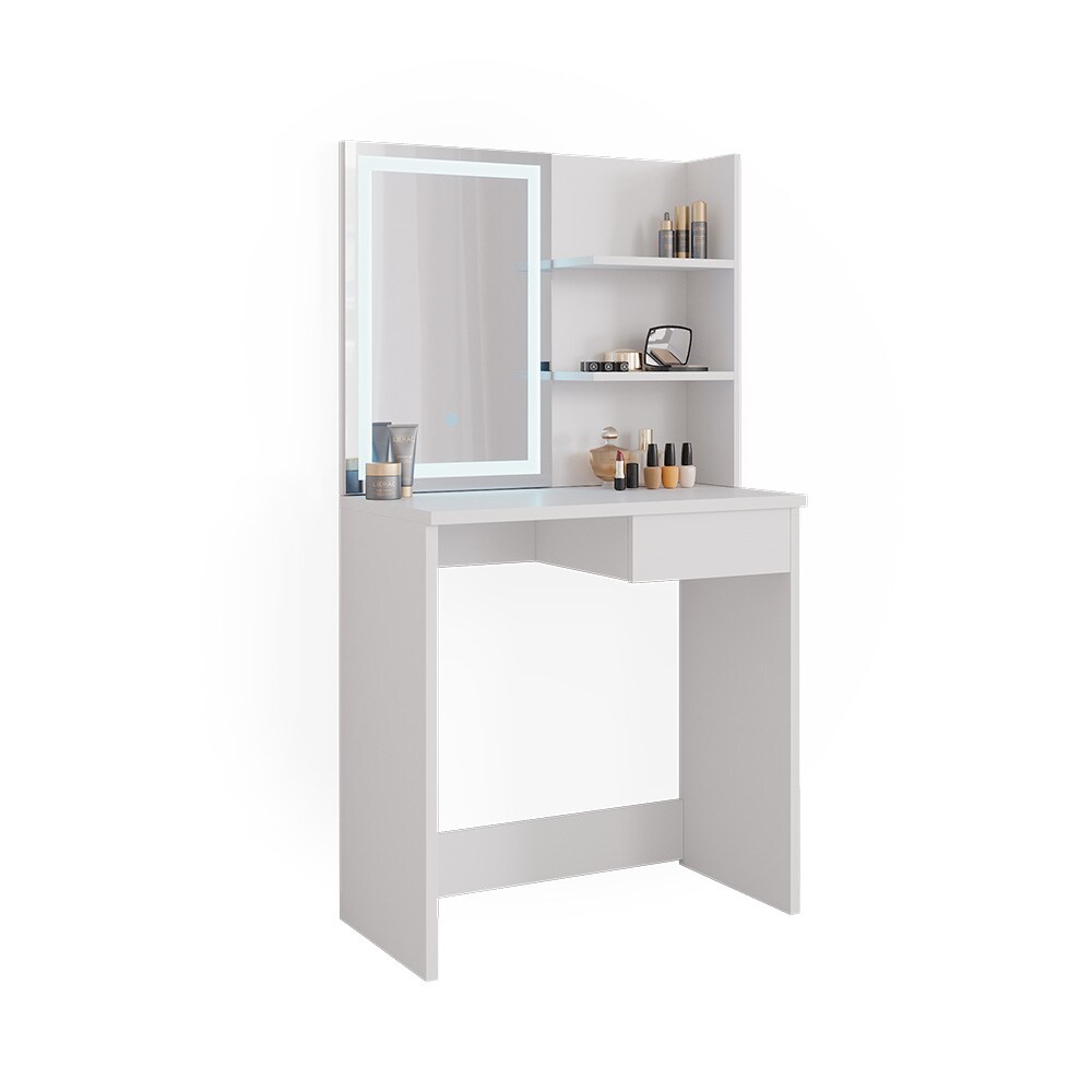 Vicco Schminktisch Frisiertisch Schminkkommode Dekos Weiß LED-Spiegel 75x142 cm modern Schlafzimmer Kommode Schublade Ablage Aufbewahrung Kosmetiktisch Schminkkonsole Make-Up-Tisch
