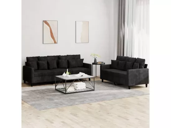 Ensemble de canapés 2 pièces avec coussins Noir Velours