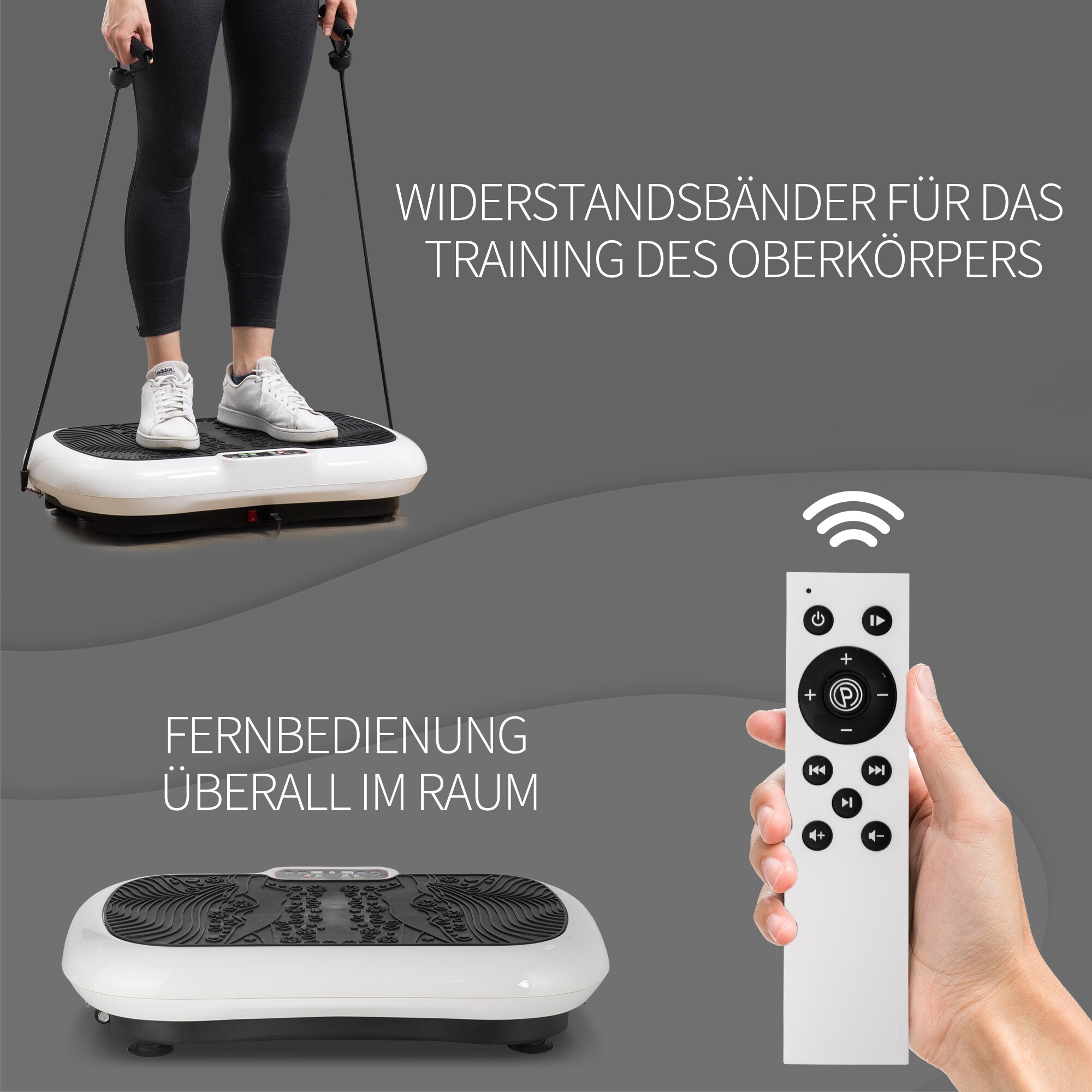 HOMCOM Vibrationsplatte mit Fitnessbändern schwarz, weiß 73L x 40B x 13H cm
