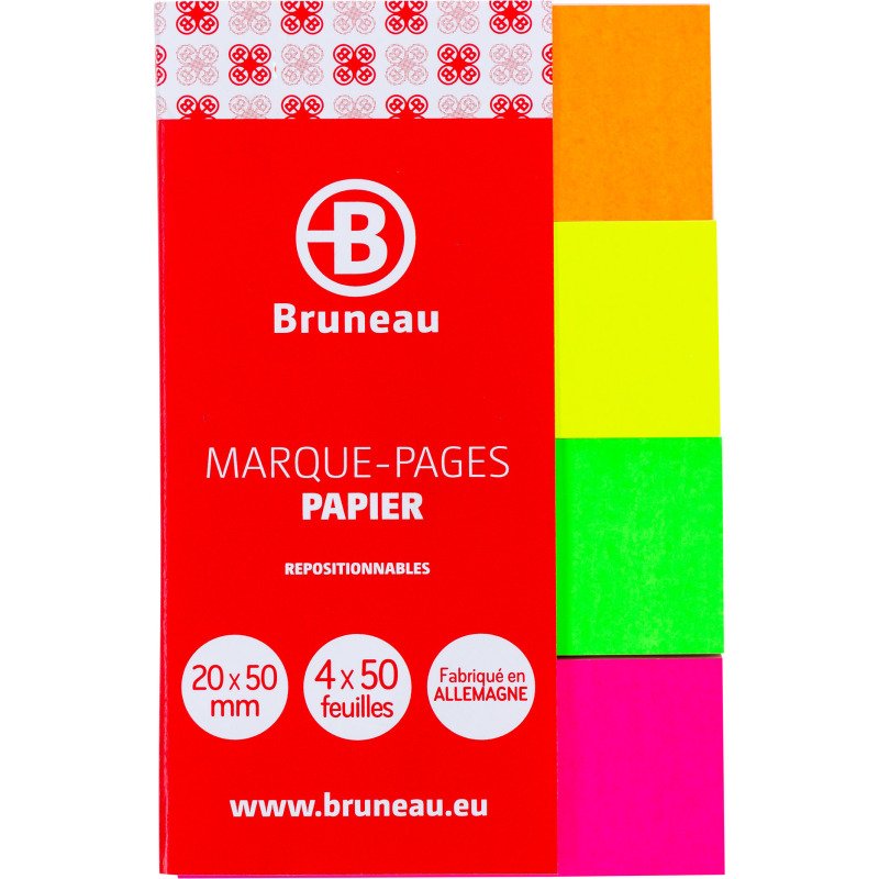 Marque-pages papier Bruneau couleurs néon - distributeur de 200 feuilles