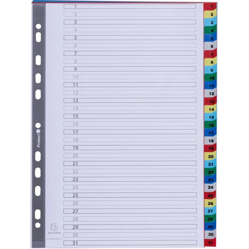 Intercalaires imprimés numériques PP couleurs 31 positions - A4 - Couleurs assorties
