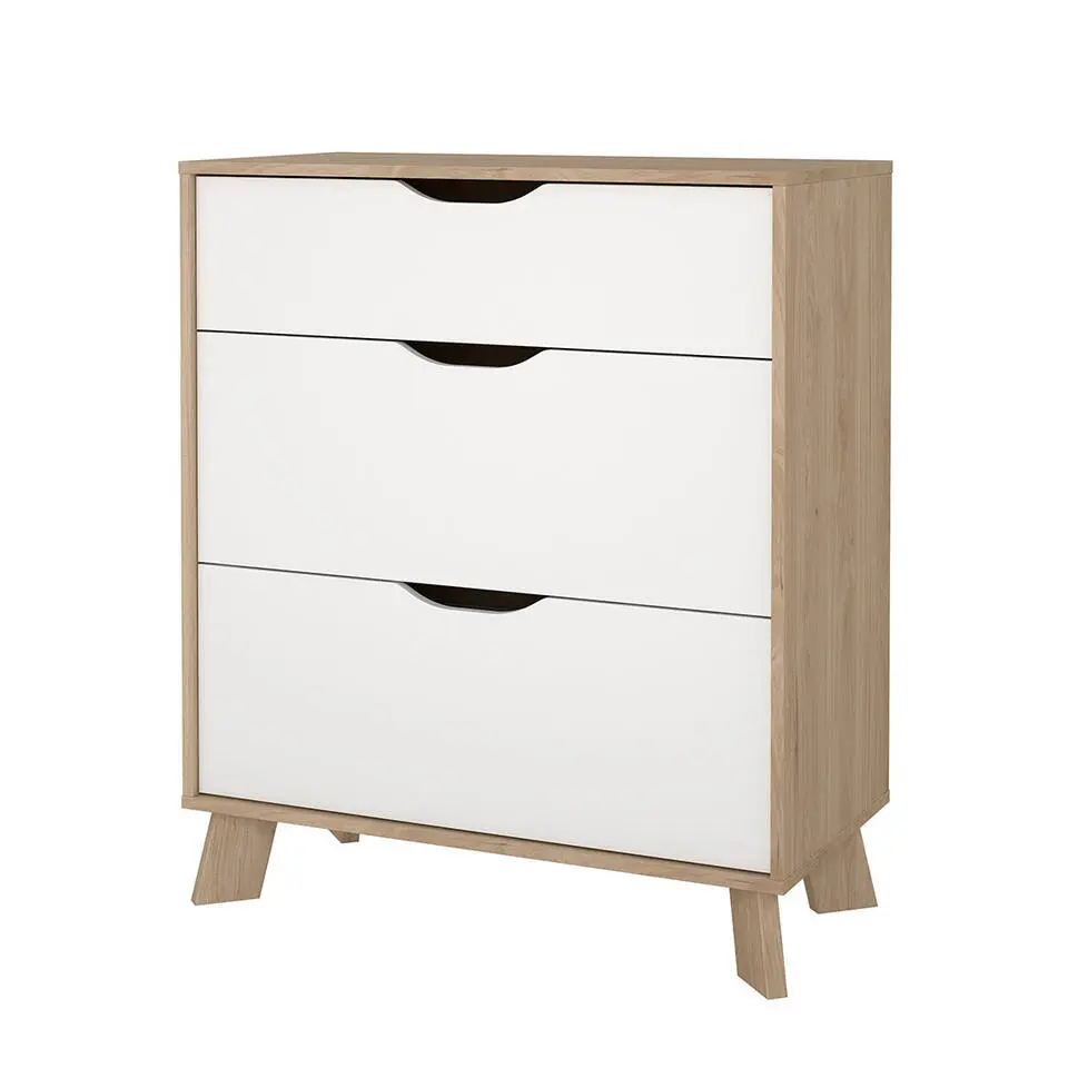Hioshop Ikast kommode 3 lades eiken decor- wit