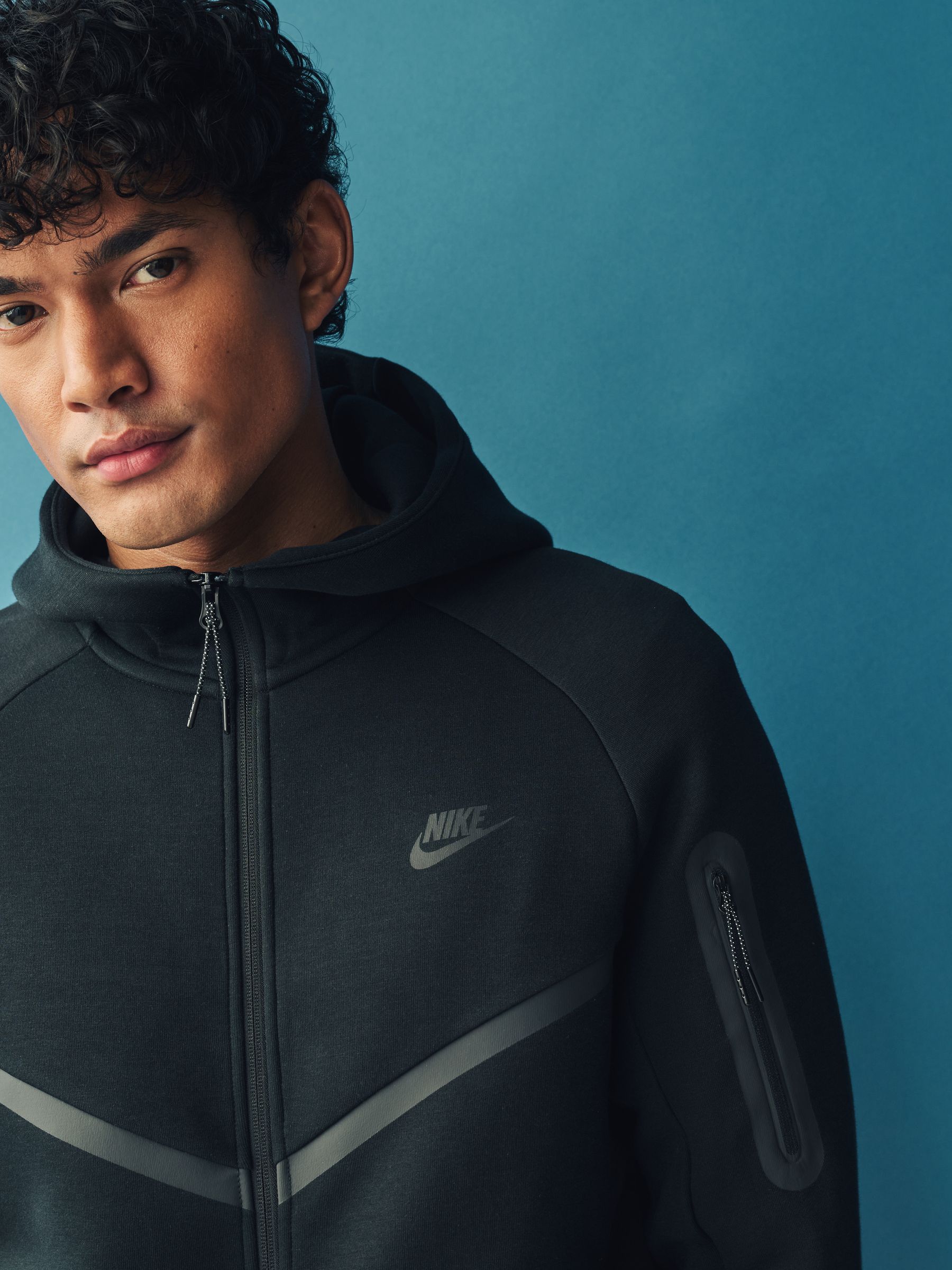 Zwart - Nike Tech Fleece Windrunner hoodie met doorlopende rits