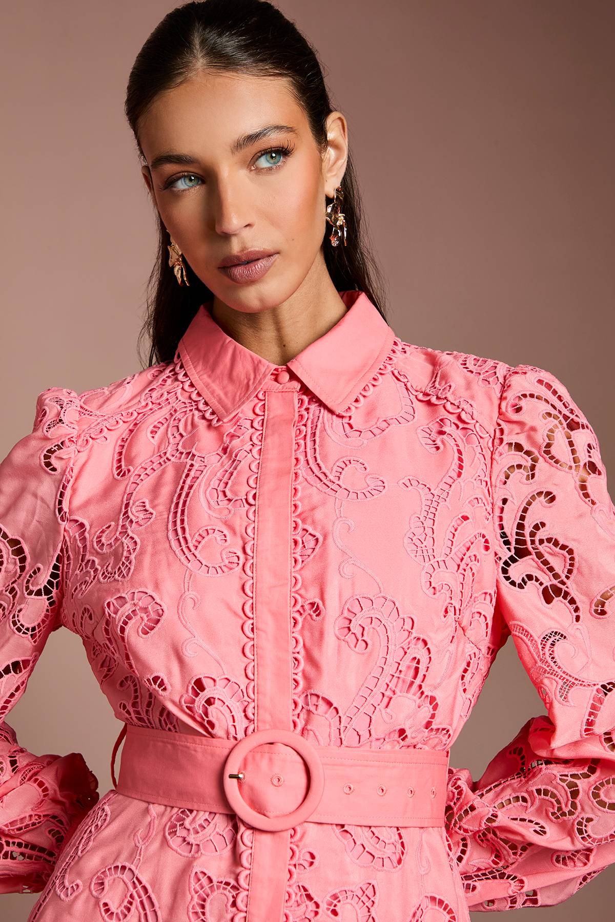 Coast Robe Chemise Brodée Ajourée Avec Ceinture