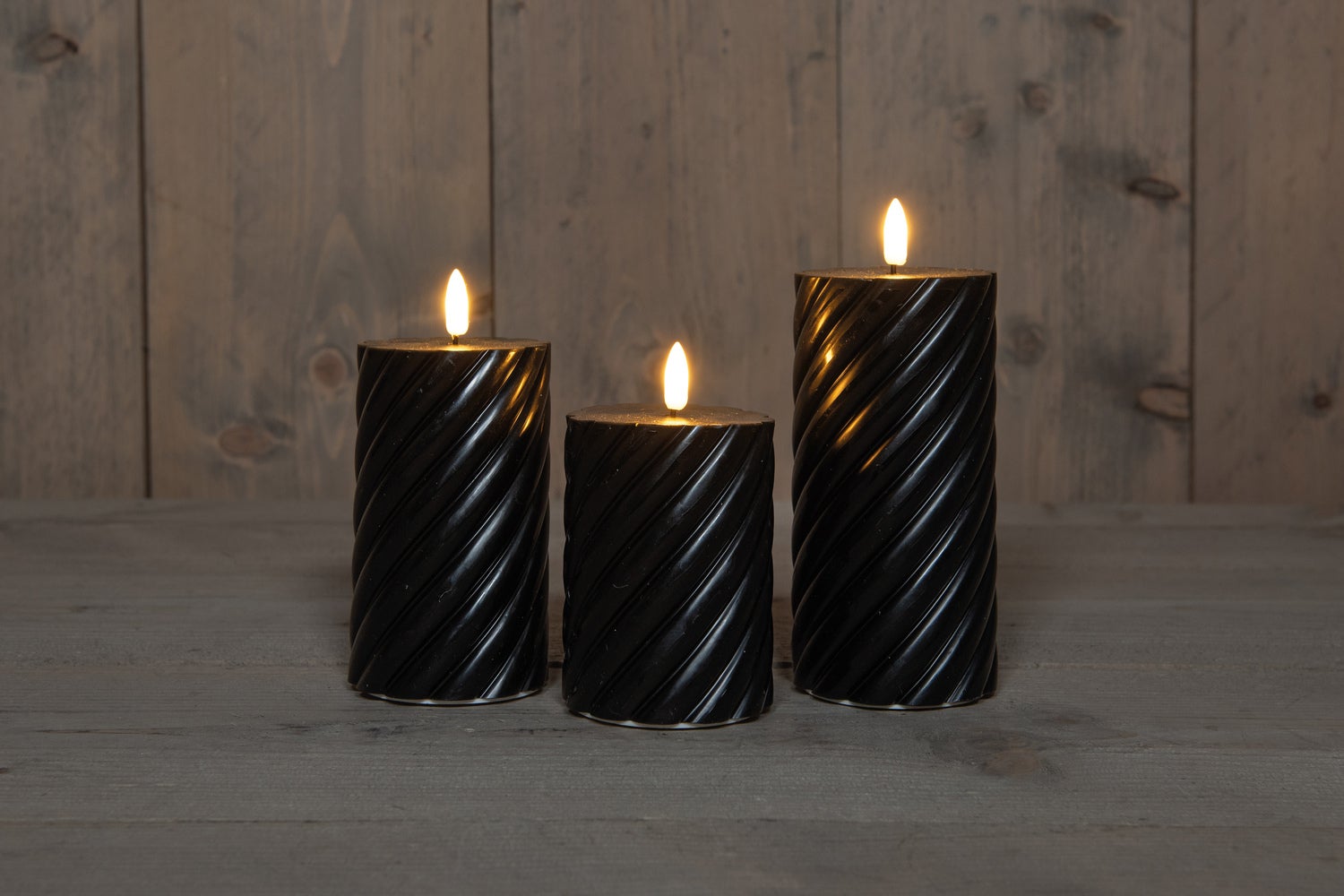 Anna's Collection LED stompkaars zwart D 7,5 H 10 / 12,5 / 15 cm 3 stuks