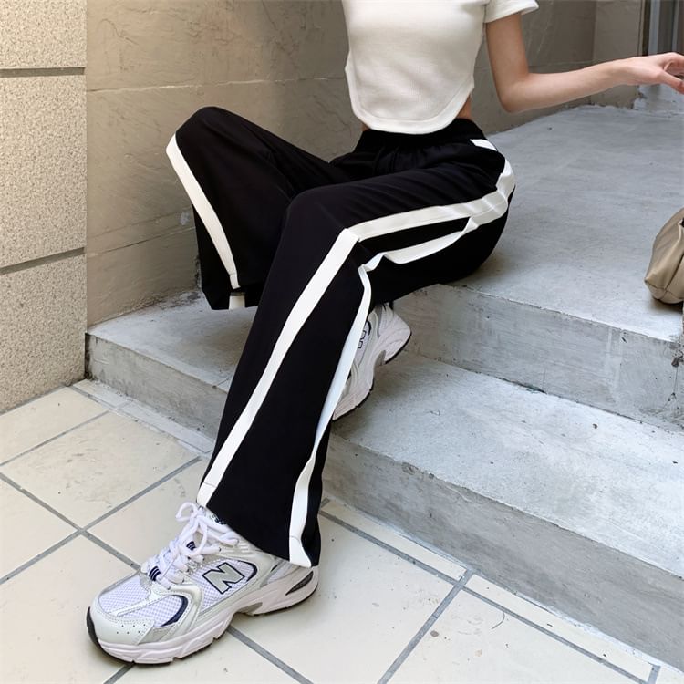 Rosesand - Hoge taille kleurblok losse wijde joggingbroek