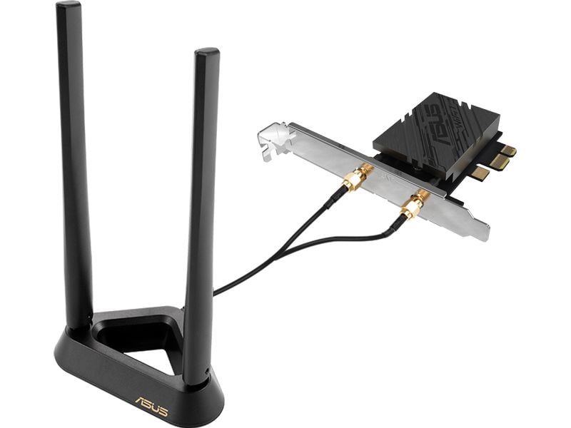 ASUS PCE-BE92BT WiFi 7 PCI-E Adapter mit 2 externe Antennen und magnetisierter Sockel