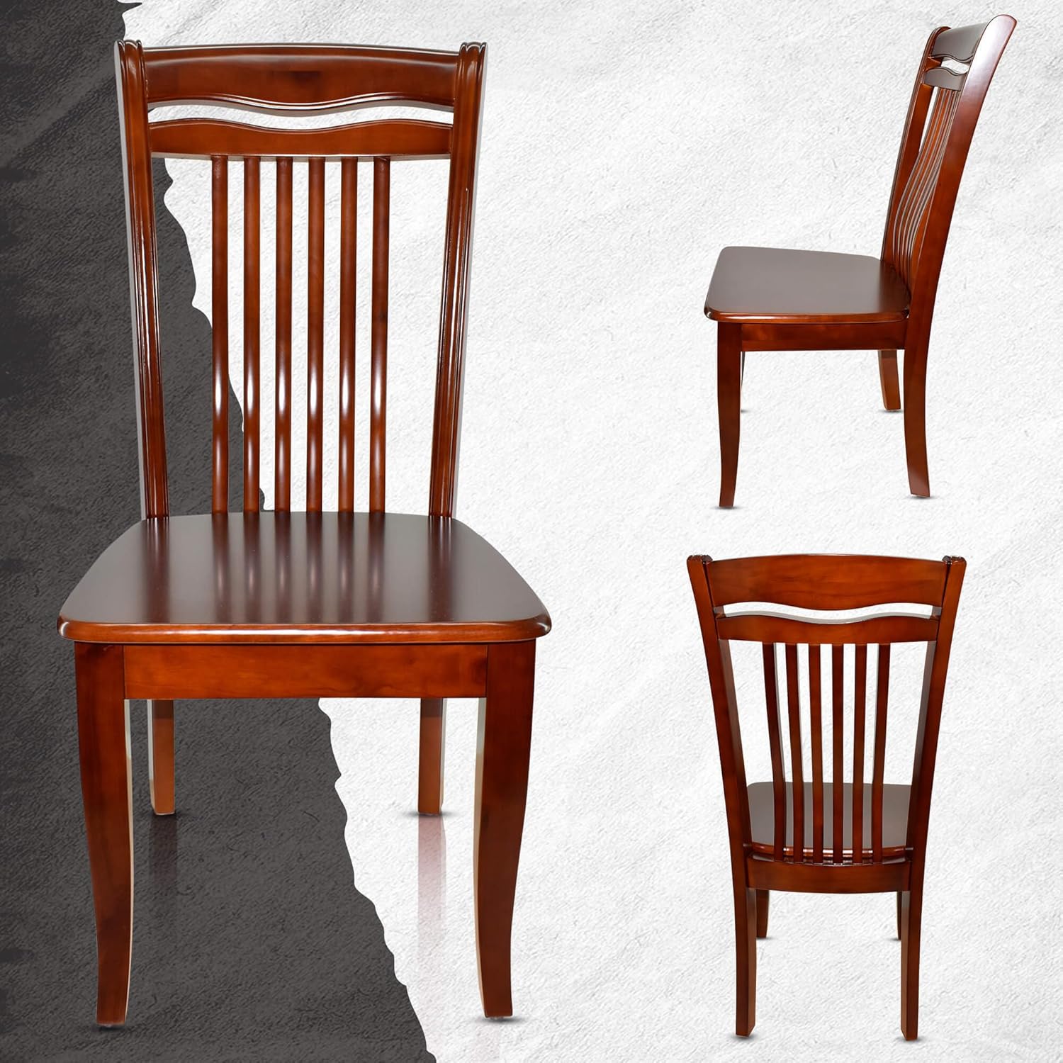 Esszimmerstühle 2er Set aus Kirschbaumholz, Holzstuhl, Küchenstuhl aus Massivholz bis 150 kg - Design 809 - Walnussbraun