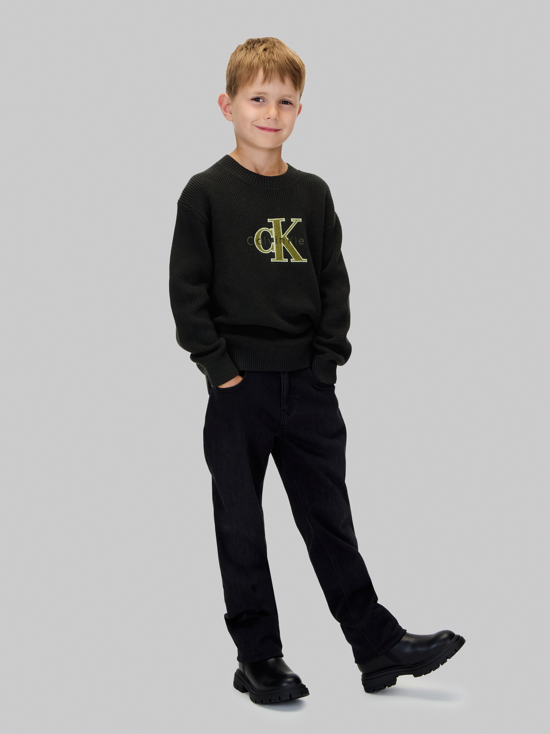 Calvin Klein Jeans Strickpullover »TOWELLING CK STITCH SWEATER«, für Kinder bis 16 Jahre, Frottee-Applikation