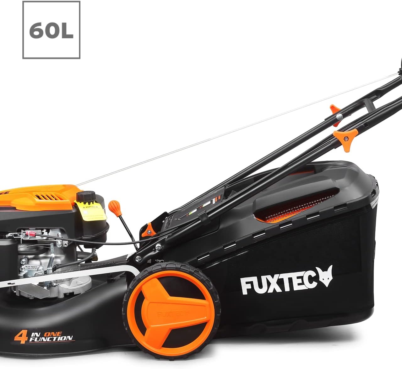FUXTEC 4in1 Benzin Rasenmäher FX-RM5196 mit Edge-Cut, Gartenmäher inkl. Seitenauswurf-Funktion, 51 cm Schnittbreite, 4-Takt mit Hinterradantrieb, kugelgelagerte Big Wheel Räder, 60L Grasfangkorb