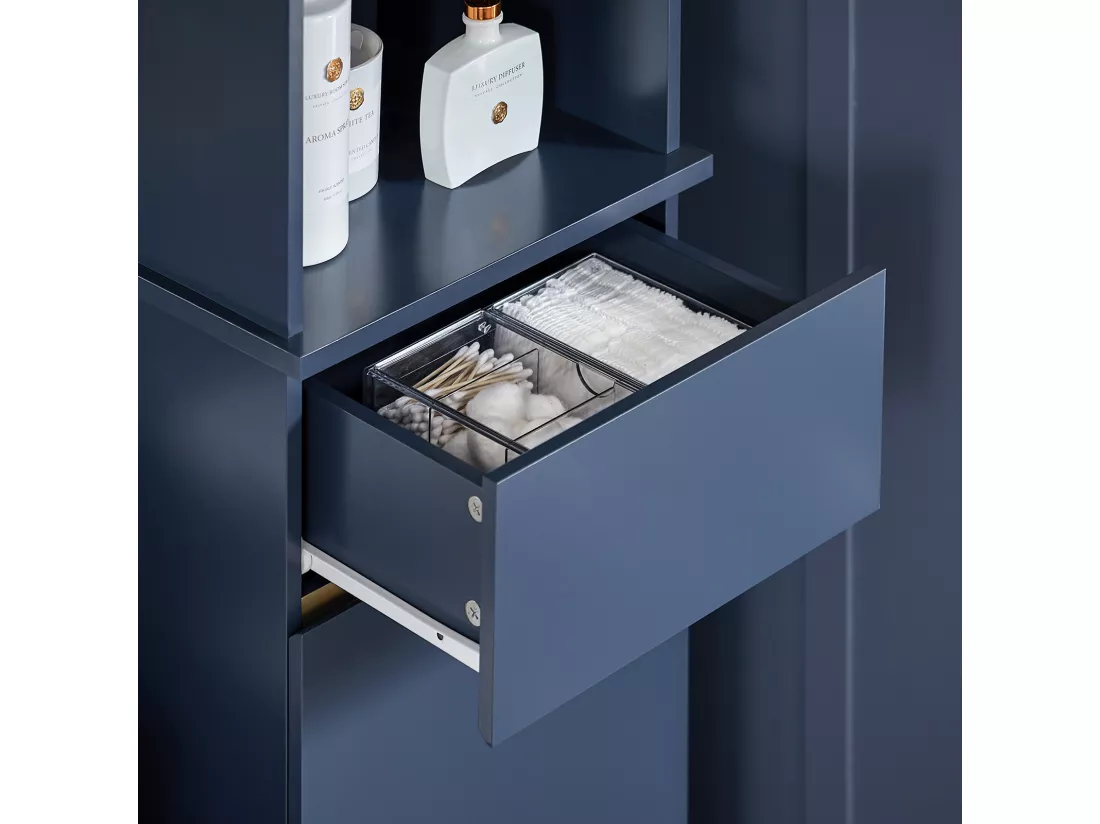 SoBuy BZR112-B Meuble Colonne de Salle de Bain, Armoire Haute, Étagère de Rangement, Placard de Rangement, Colonne de Rangement Bleu foncé