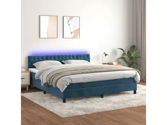 Sommier tapissier matelas et LED Bleu foncé 180x200 cm Velours