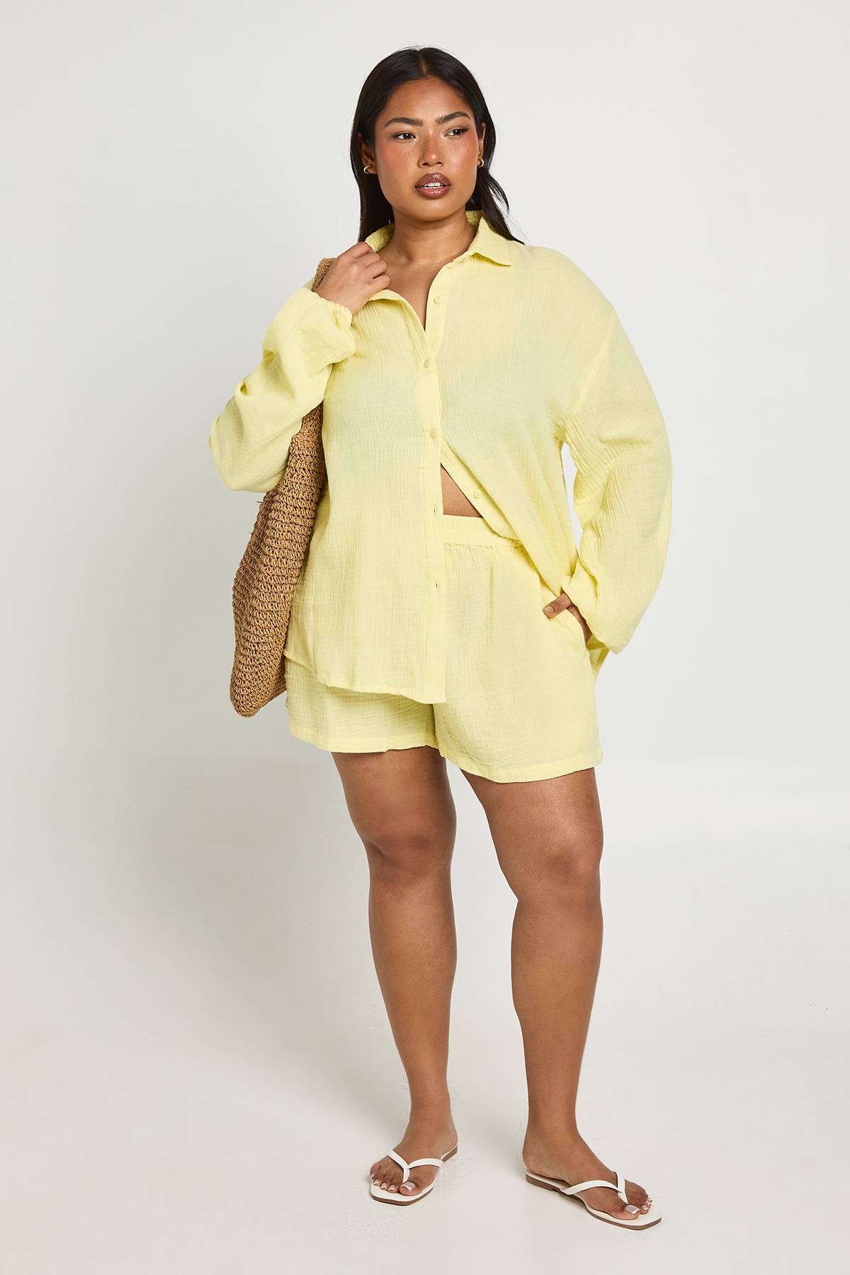 boohoo Short De Plage En Gaze De Coton Plus
