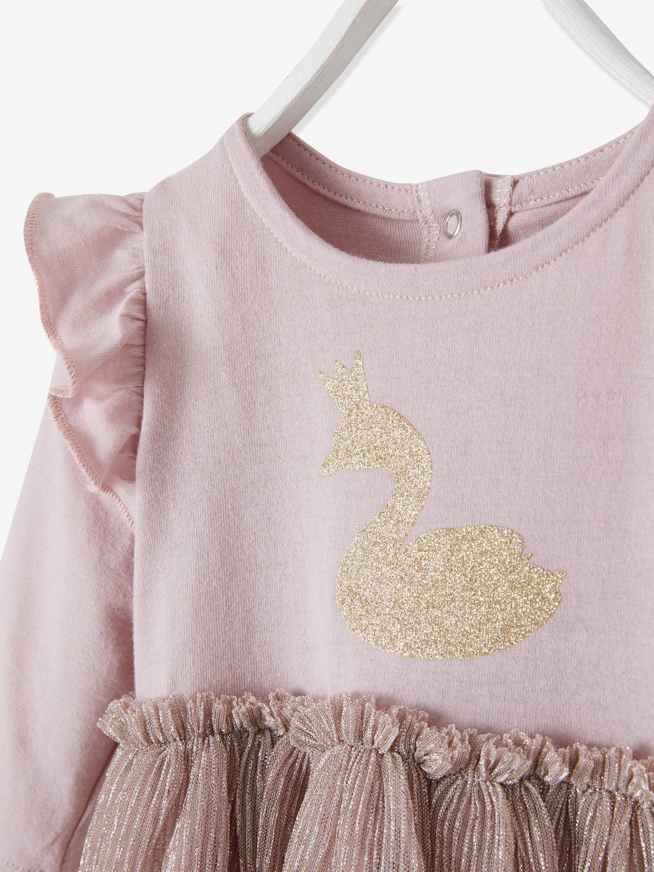 Vestido infantil 2 em 1, azul médio, liso com estampas.