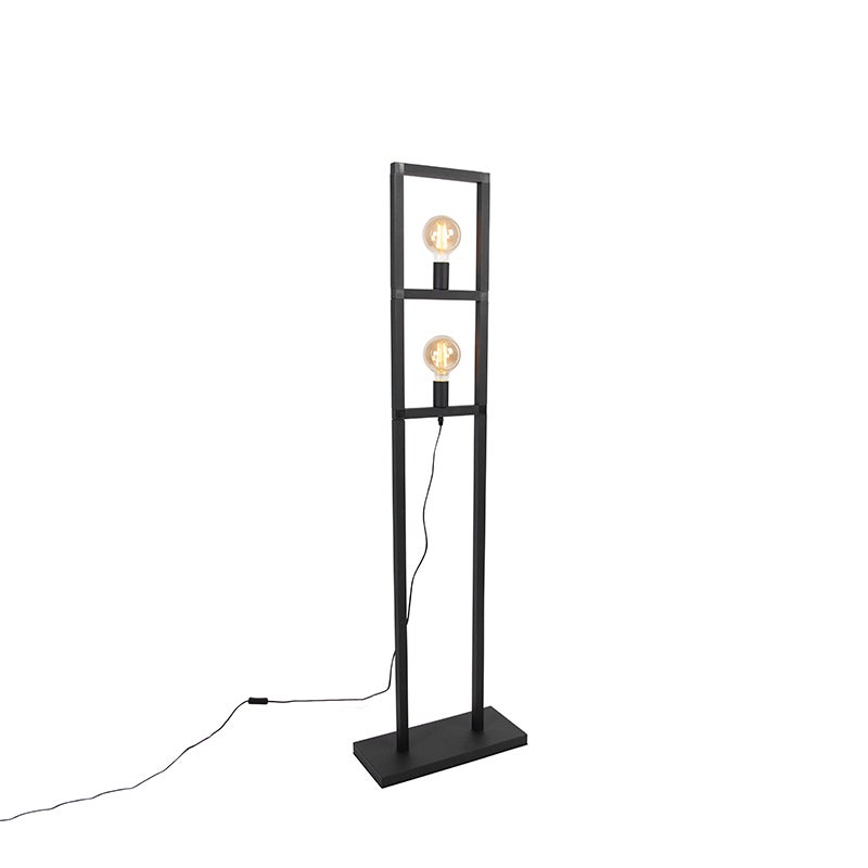 QAZQA - Industrieel I Vintage I Industriële Staande Lamp 2 Lampen Zwart - Eenvoudige Kooi 2 I Woonkamer I Slaapkamer - Rechthoekig Aluminium - LED Compatibel E27