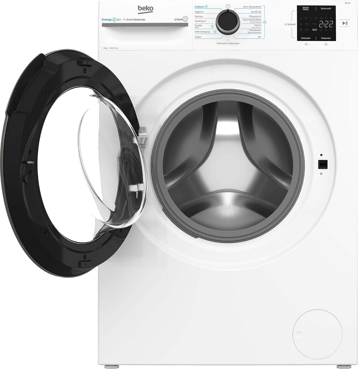 Beko BM3WFU4841W1, Waschmaschine, 8 kg, Frontlader, Waschvollautomat, 1400 U/min, SteamCure Dampffunktion, allergikergeeignet, Weiß