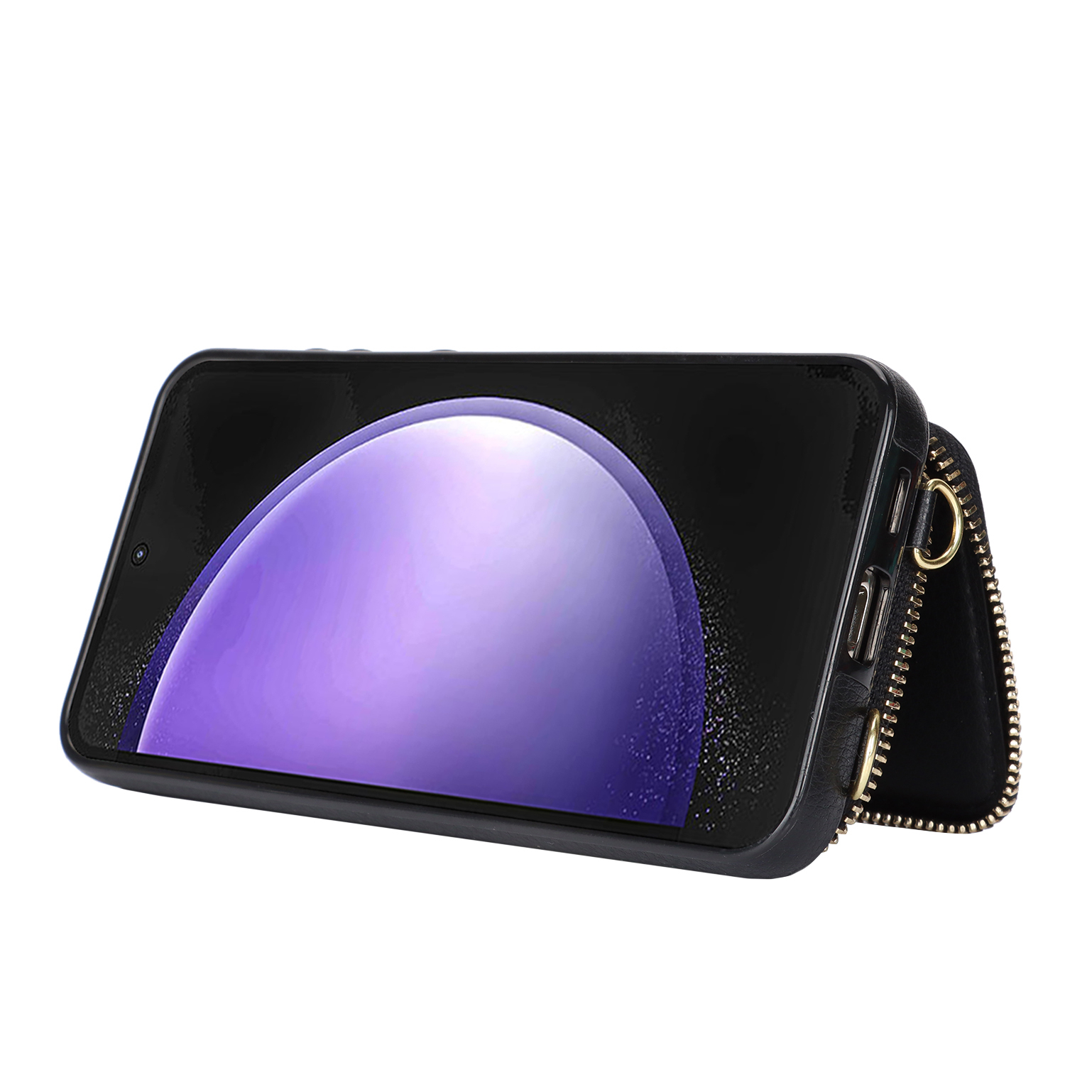 Samsung Galaxy S25 FE Necklace Leder Schutz Hülle mit Kartenfächer   Handykette (140cm) - Schwarz