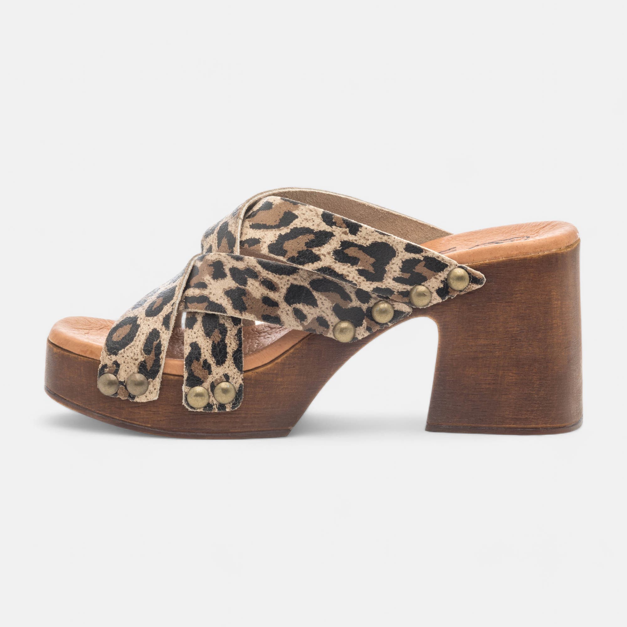 Chaussures semelle bois à talon Femme en cuir multicolore