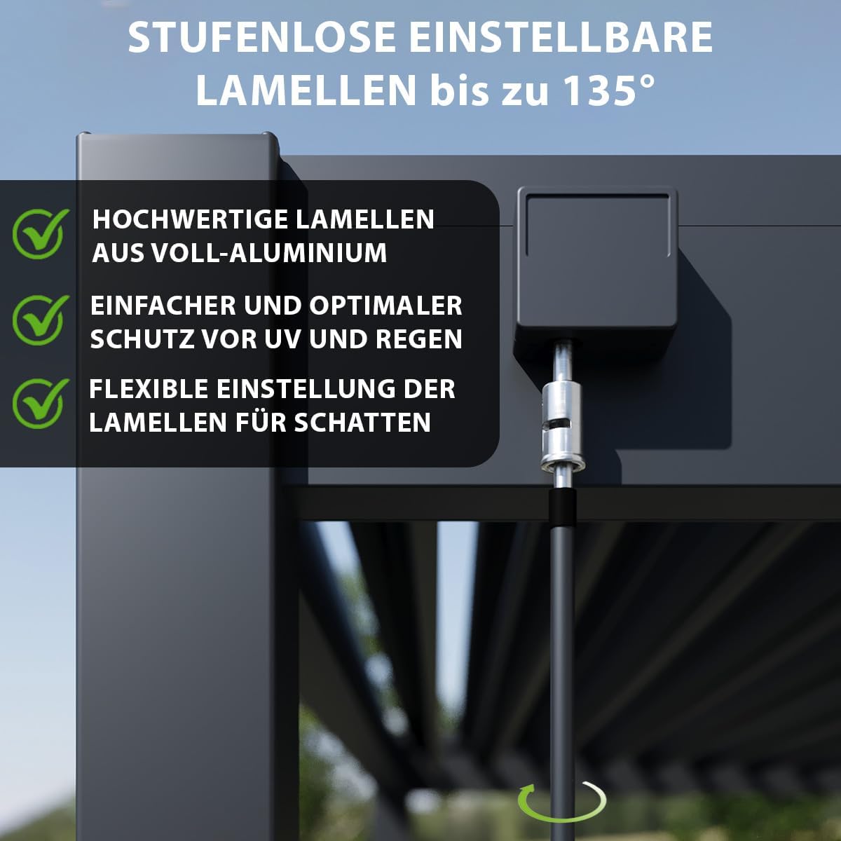 Pavillon Pergola 3x4m Terassenüberdachung freistehend mit Lamellendach elektr. verstellbar Gartenpavillon mit LED Hardtop wasserdicht stabil Winterfest Aluminium Weide Deluxe Fernbedienung Anthrazit