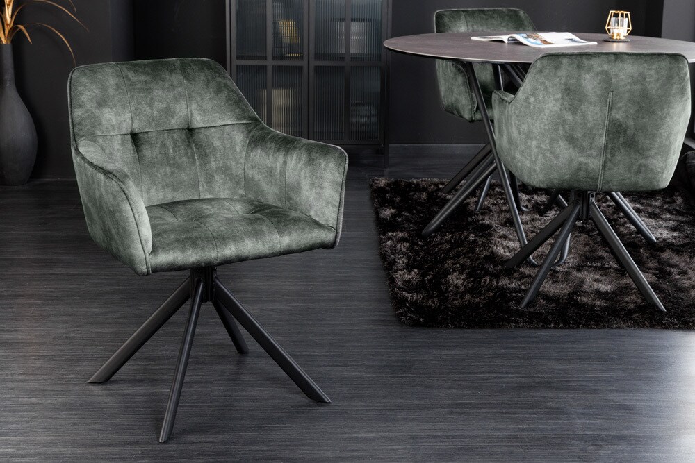 riess-ambiente Stuhl LOFT - grün Samt drehbar Metallgestell schwarz mit Armlehne
