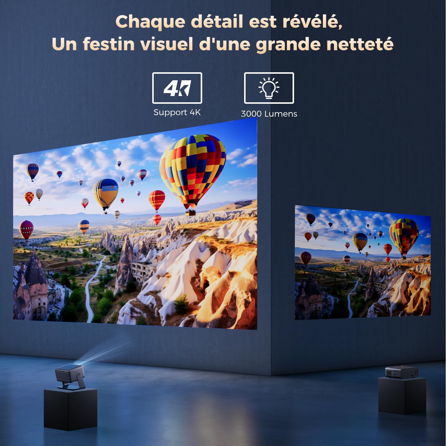 Vidéoprojecteur 30000 Lumens Projecteur Video Auto Focus/Keystone WiFi Bluetooth AMEELA Portable Videoprojecteur 4K Dolby Audio FHD 1080P HDMI/USB int