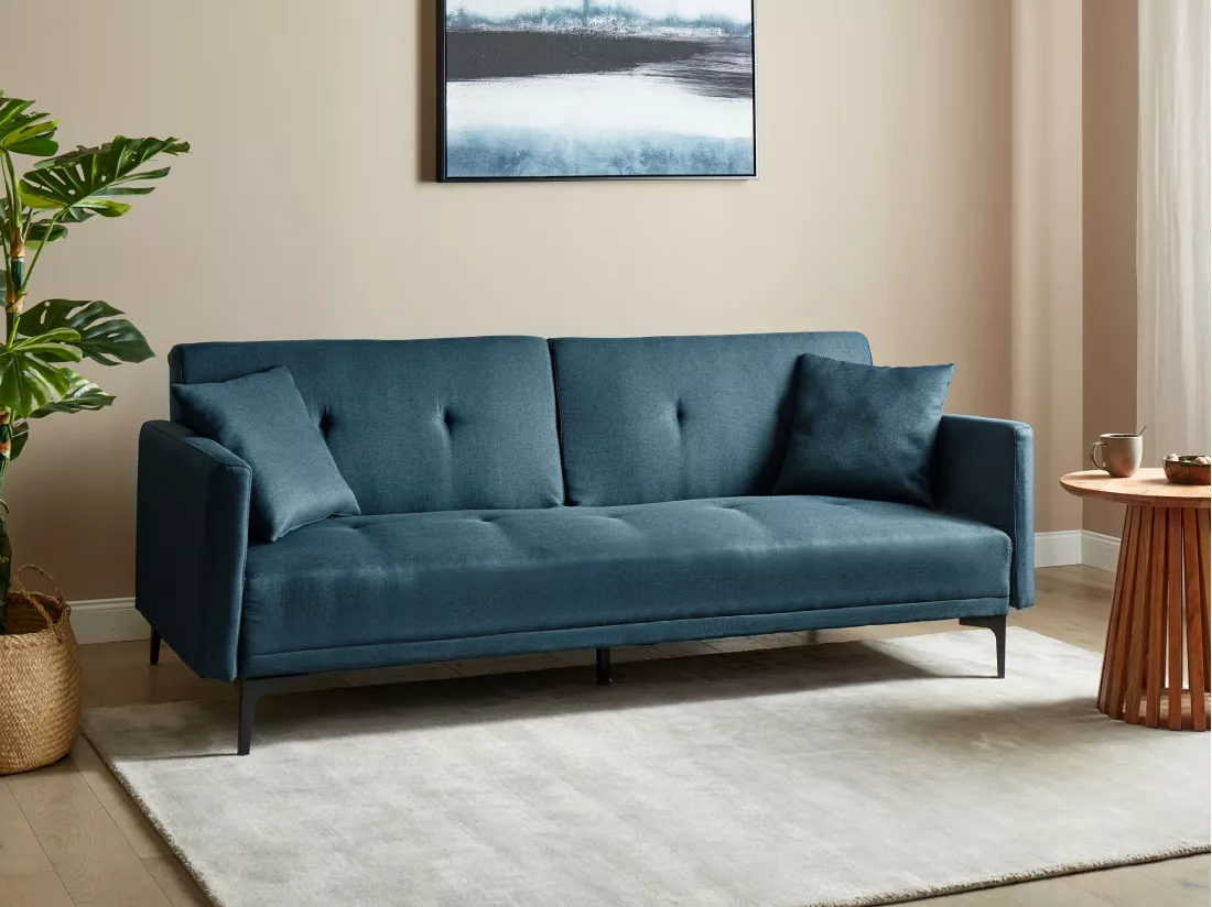 Canapé convertible 3 places en tissu bleu azur LUCAN