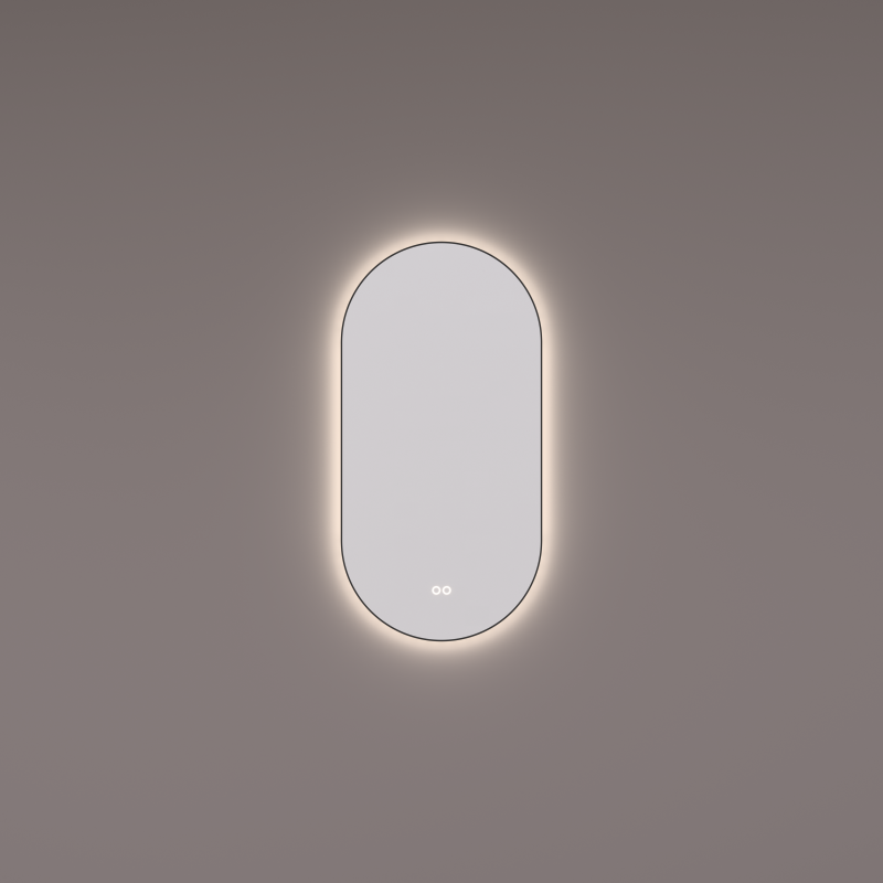 Hipp Design 13900 BL ovaal rechte spiegel 40x80cm met LED en spiegelverwarming zwart mat