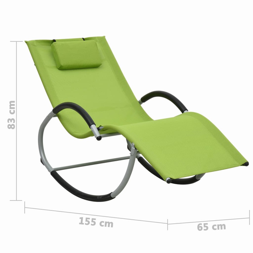 Transat chaise longue bain de soleil lit de jardin terrasse meuble d'extérieur avec oreiller vert textilène