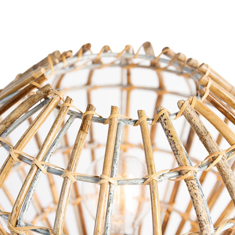 Landelijke tafellamp tripod bamboe met wit - Canna Diamond