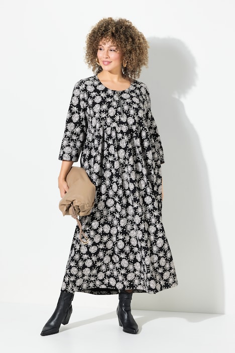 Jersey-Midikleid, Pusteblumen, Rundhals, 3/4-Arm