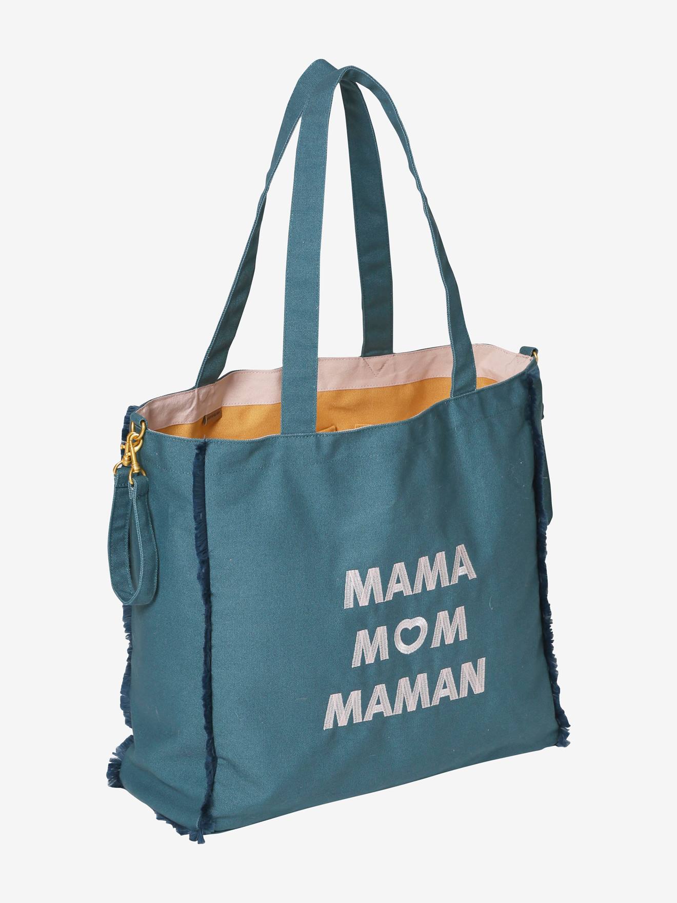 Bolsa de maternidade básica, lisa, azul-escura com estampas.