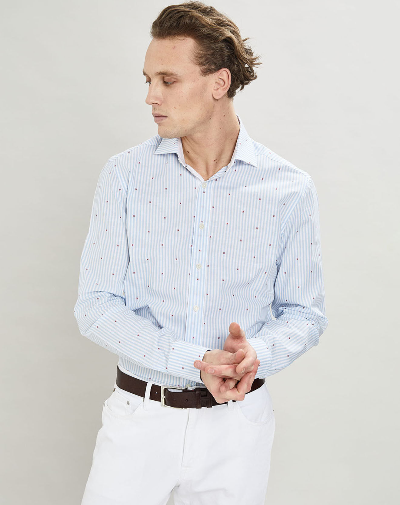 Hackett London Chemise Slim Fit à rayures & points bleu clair