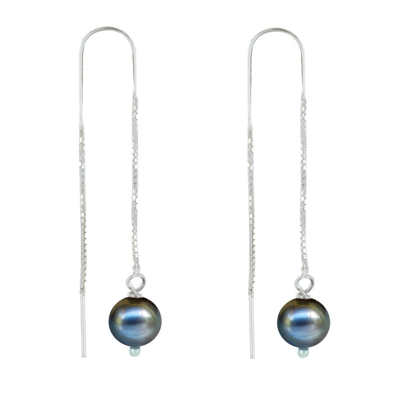 Boucles d'Oreilles Chainette Argent et Perles de Culture