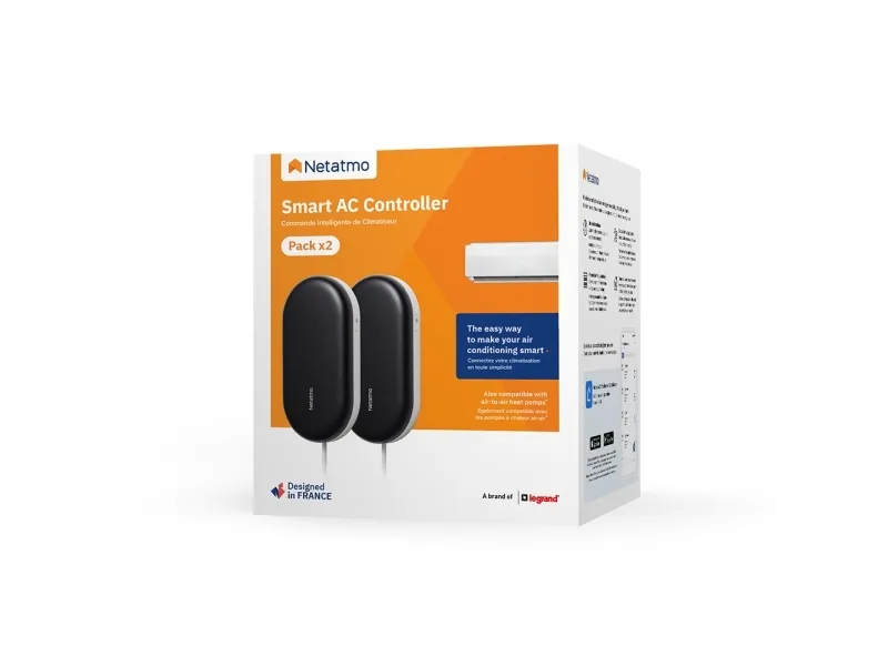 Netatmo Smart AC Controller, Controller, Sort, Hvid, Metal, Plast, 2 stk, Trådløs, 0 - 50 °C