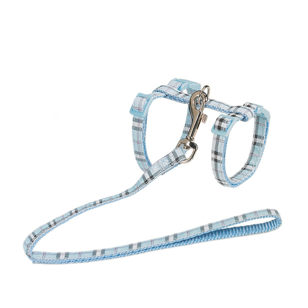 Harnais + laisse 120 cm, écossais bleu, réglable, pour chat.