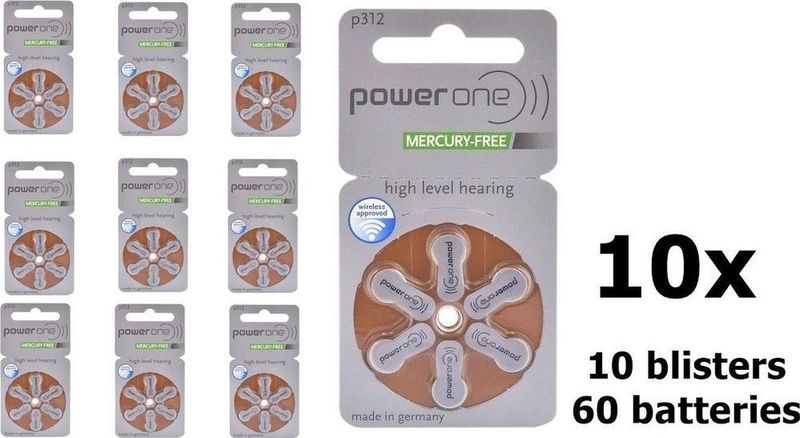 Power One by Varta Gehoorapparaat batterijen - 60 Stuks (10 Blisters a 6st) -  P312 / PR312 / PR41
