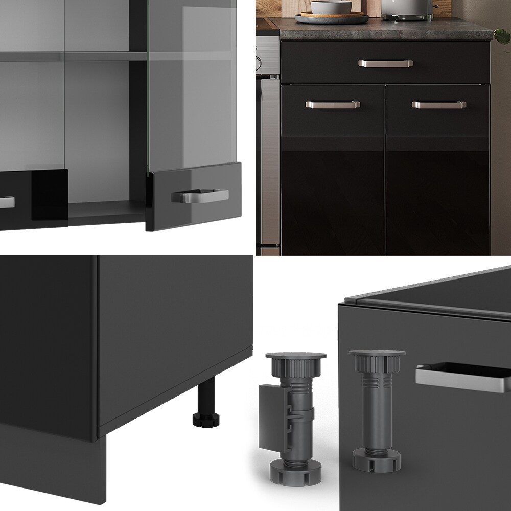 Vicco Küchenzeile R-Line Solid Anthrazit Schwarz 200 cm modern Küchenschränke Küchenmöbel