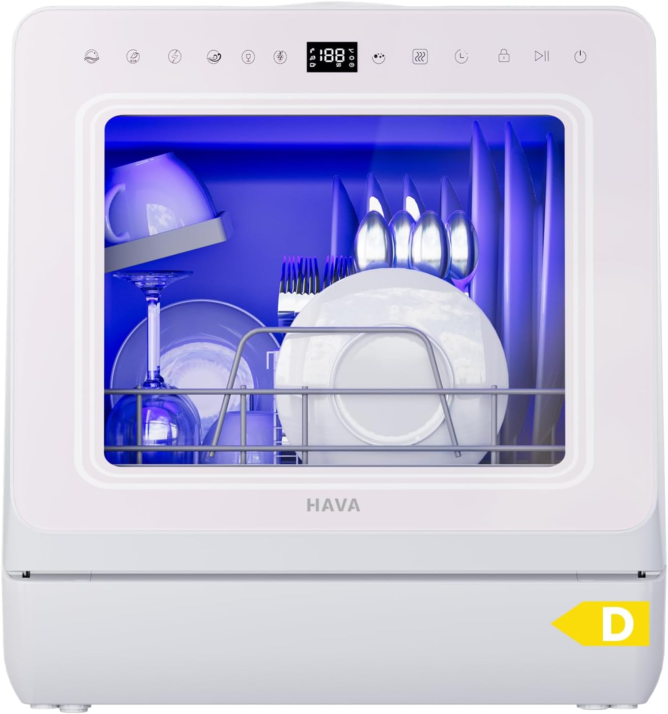 HAVA Tischgeschirrspüler mit Wasserenthärter und erhöhter Energieeffizienz, Spülmaschine mit 8 Programmen, Kindersicherung & verzögerter Start, keine Installation erforderlich - Zarter Flieder