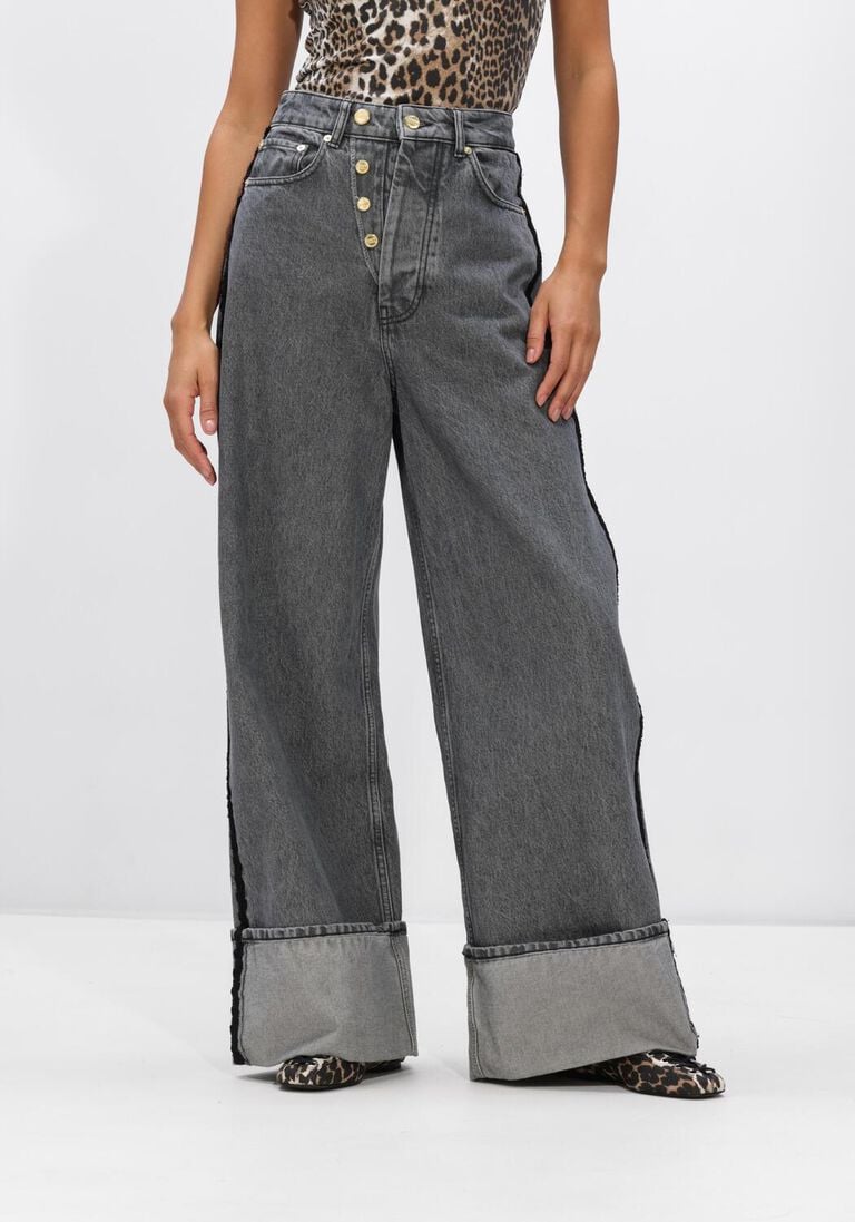 donkerblauwe ganni jeans rigid denim double fly baggy jeans