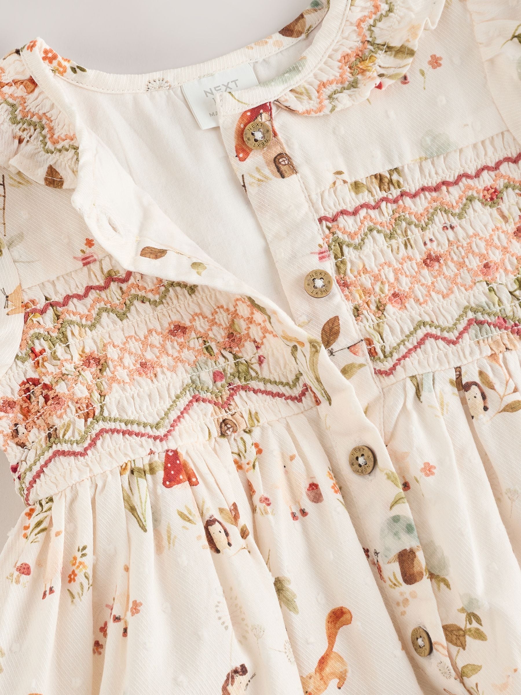 Crème bloemenprint/personage - Collar Baby Dress (0mths-2yrs)