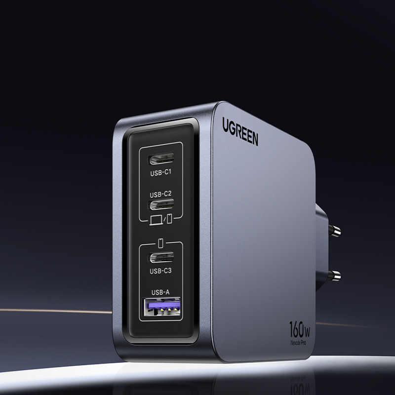 (160W) 3x USB C / USB A GaN Ladegerät Netzteil PD / QC (25877) - Grau