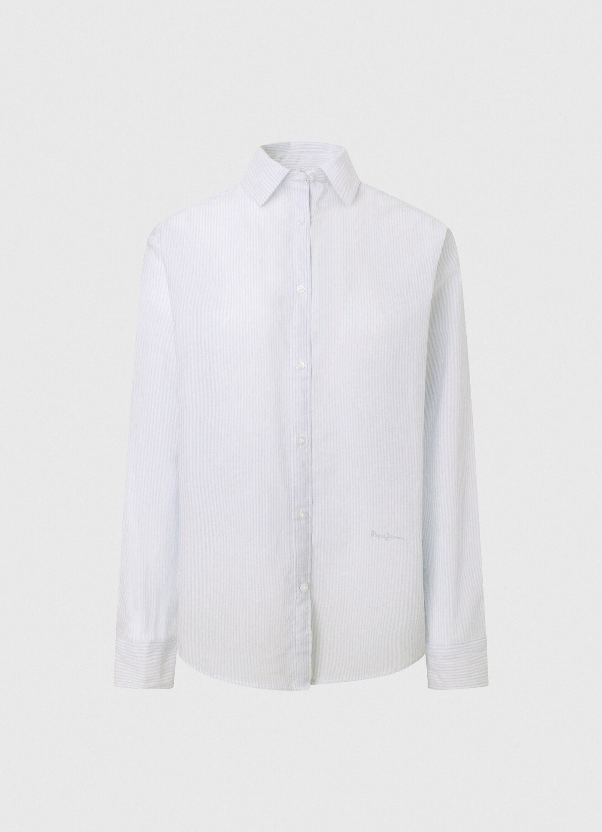 Camisa de algodão voile listrada - azul-baía