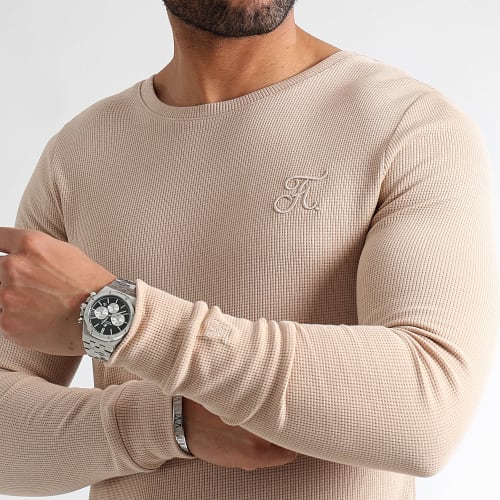 Tee Shirt Manches Longues Texturé Waffle 1160 Beige