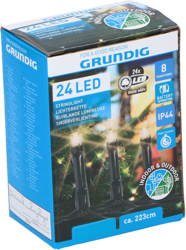 Grundig - Kerstverlichting - 24 LED - Warm Wit - 223 cm - 8 Standen - met Timer