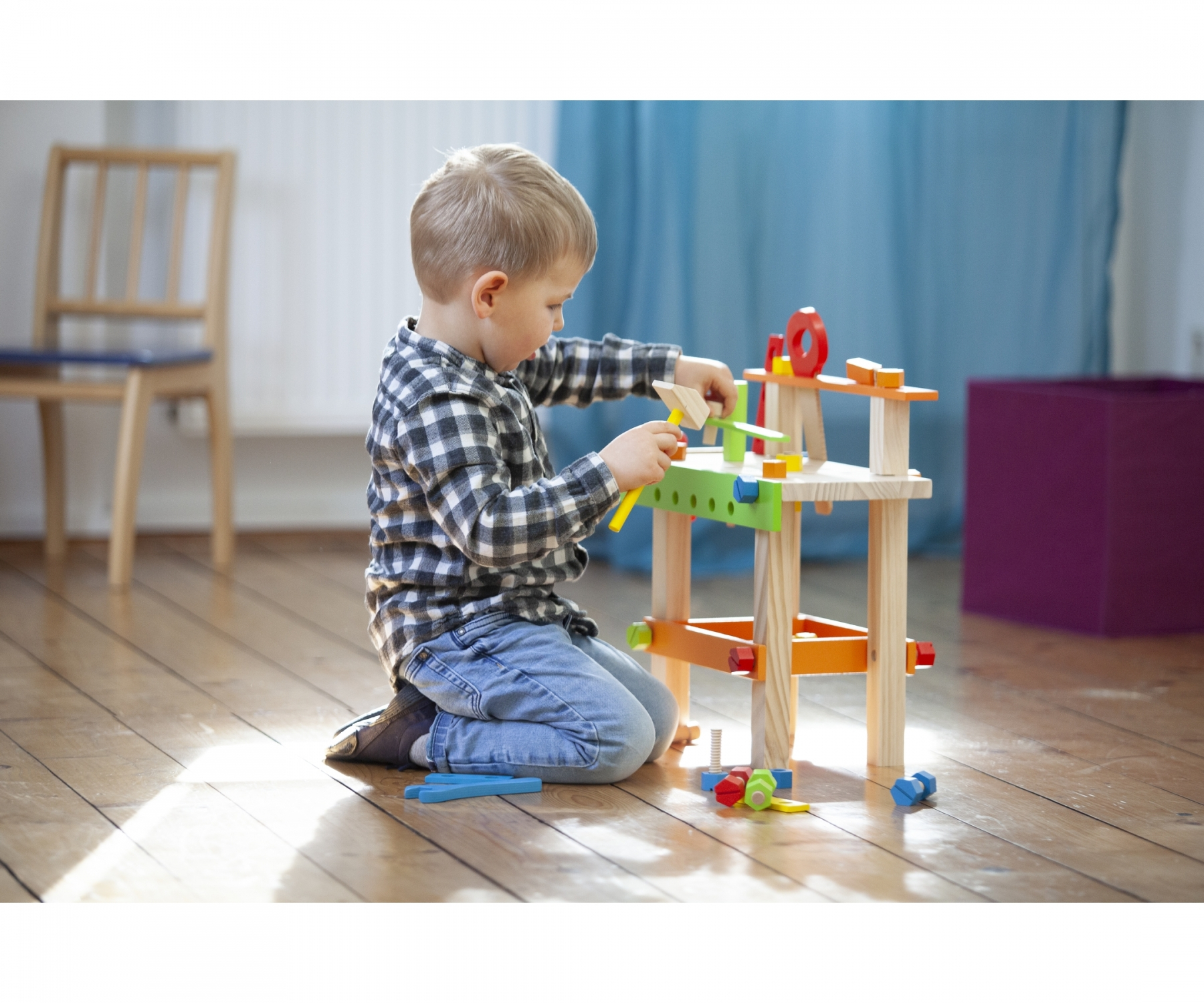 Kinder Holz Werkbank Lern Spielzeug Montessori Motorikspiel (100001844) - Bunt