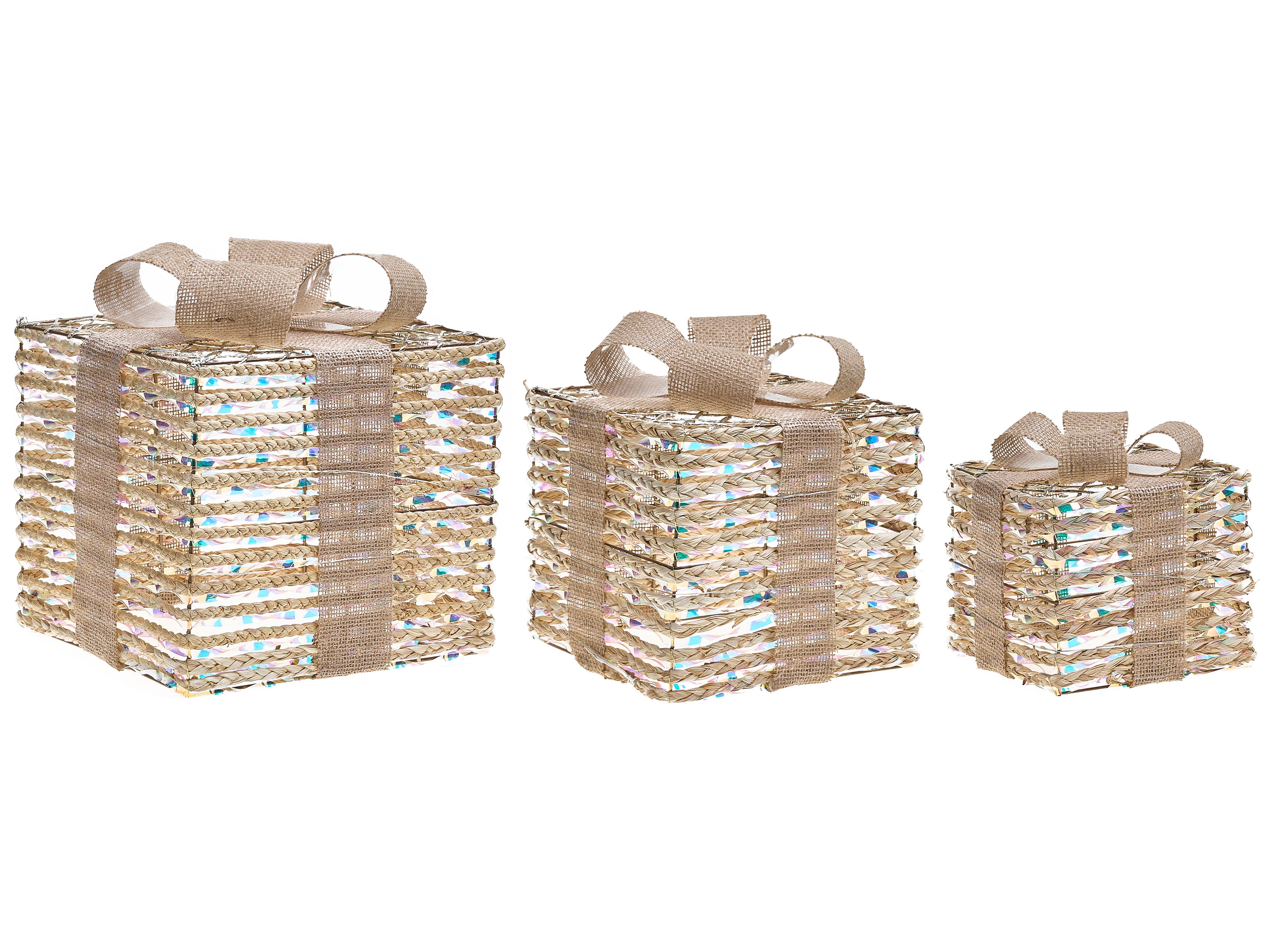 Set van 3 kerstdecoraties LED MOSSO Kerstcadeaus 20/25/30 cm Beige