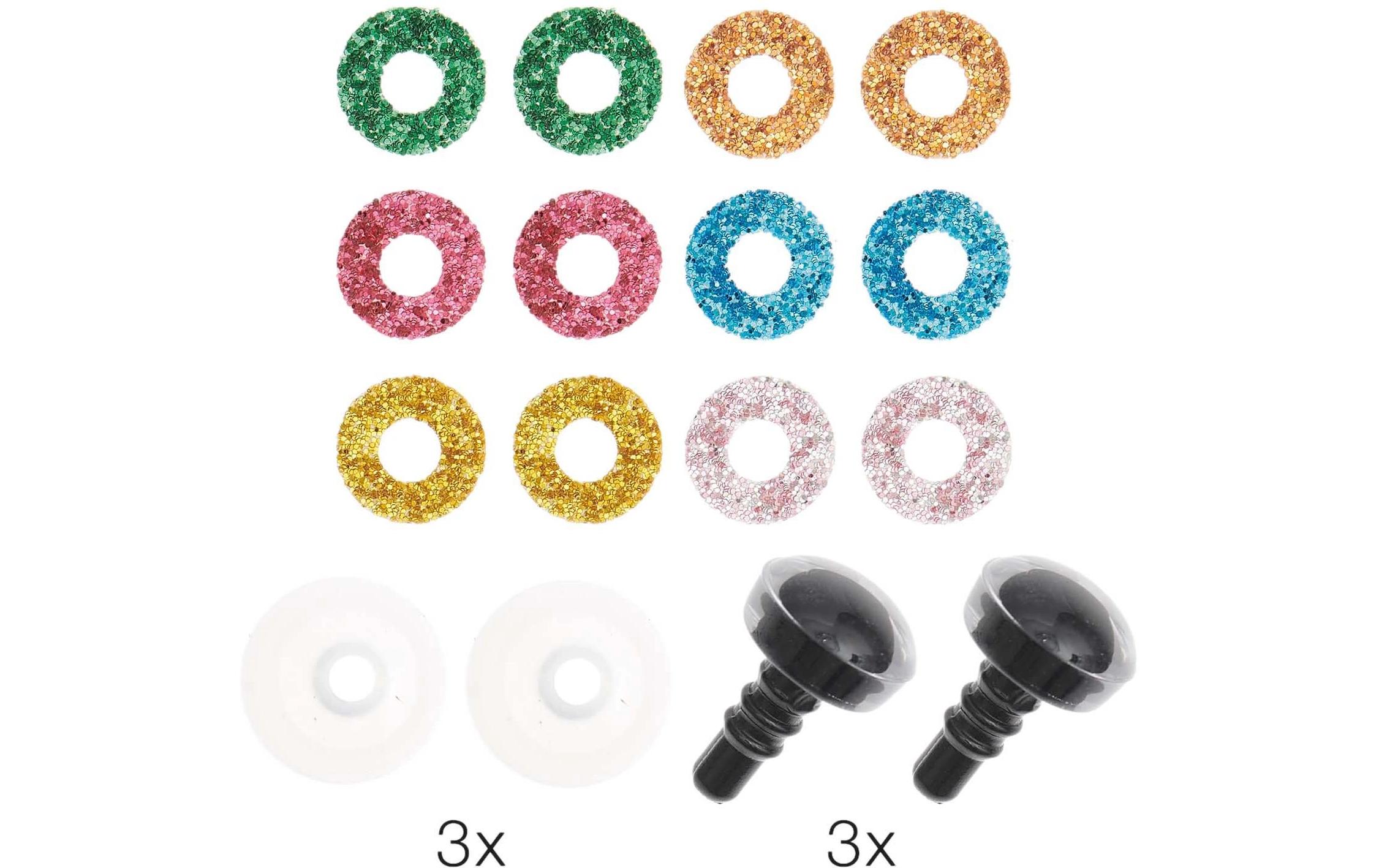 Sicherheitsaugen mit 6 Farben zur Auswahl 9 mm 6 Stk.Set mit sechs Glitzerfarben für individuelle Gestaltung