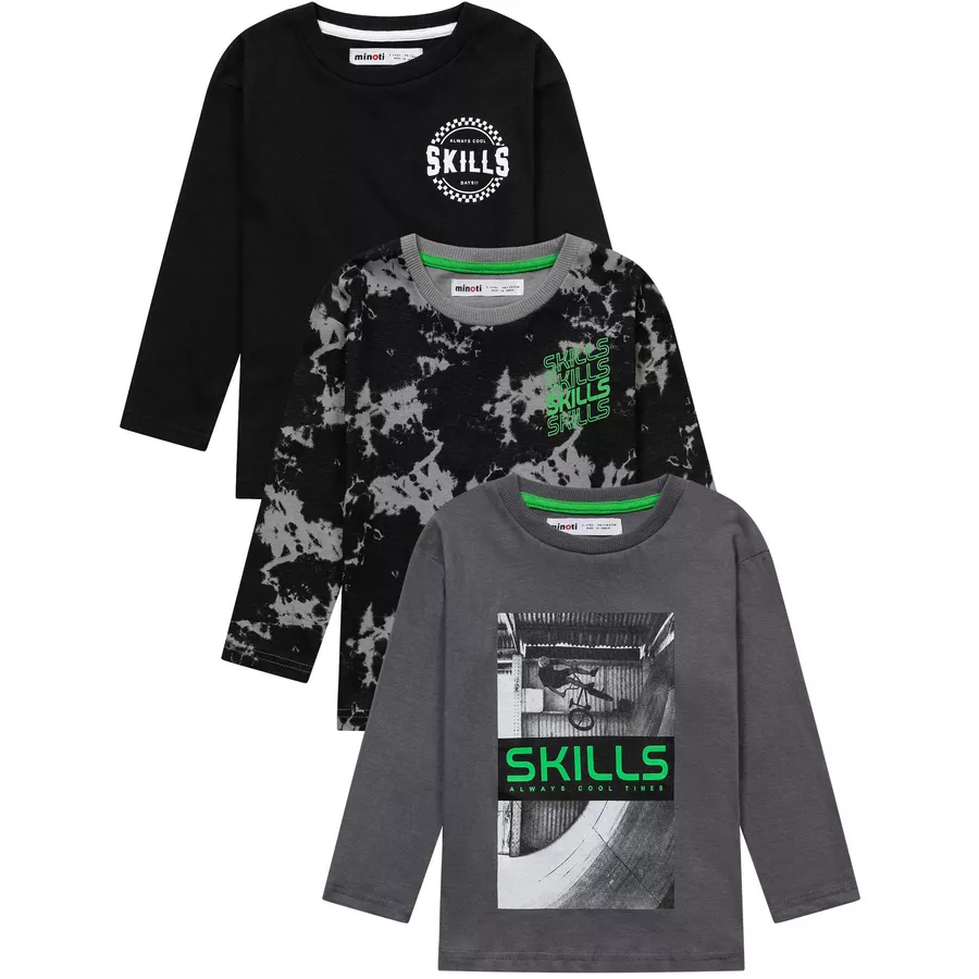 MINOTI 3er-Pack Longsleeves GrauSchwarz