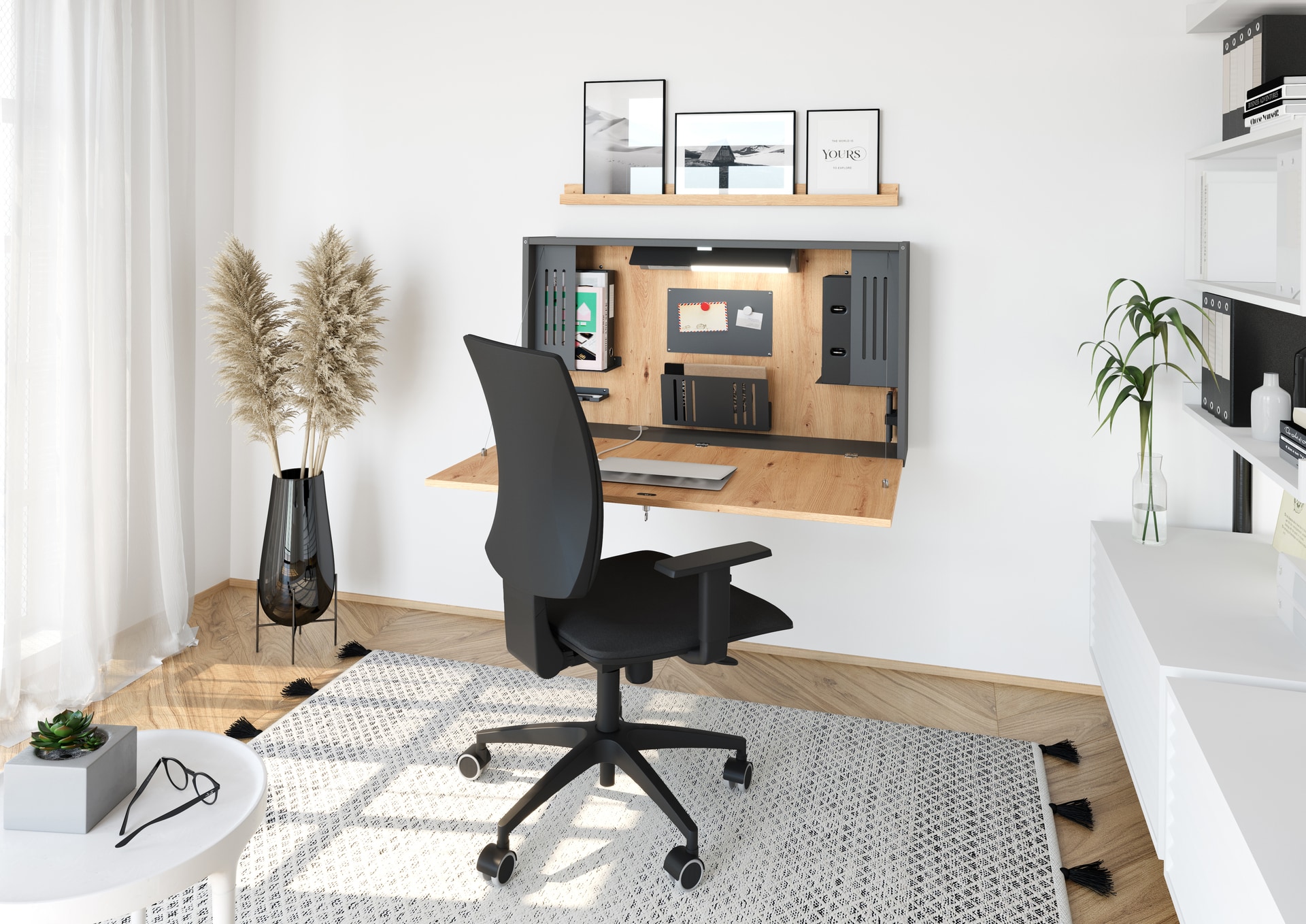 Sekretär 120 cm Graphit/ Asteiche